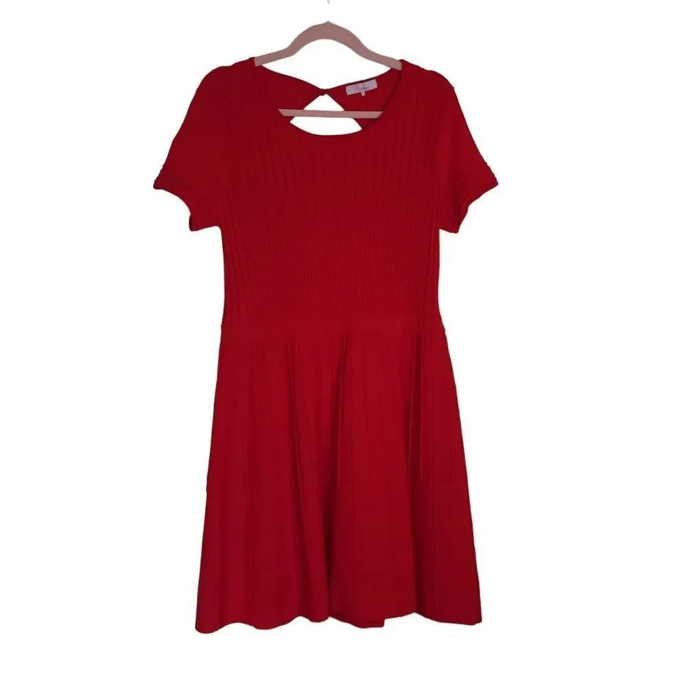 PARKER Hamilton Knit Fit and Flare Dress Red Short Sleeve Size Large